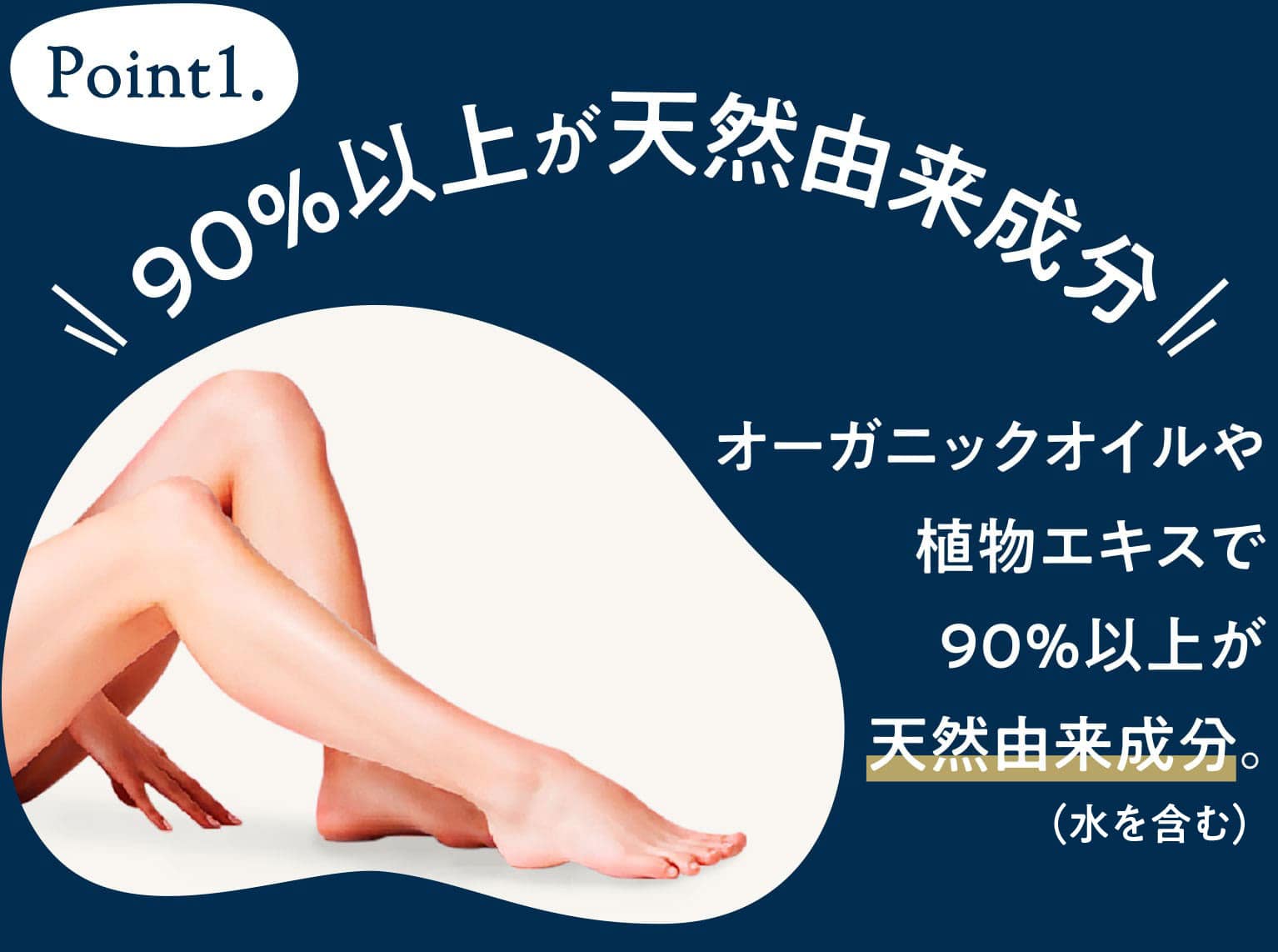 Point1 90％以上が天然由来成分オーガニックオイルや植物エキスで90％以上が天然由来成分。